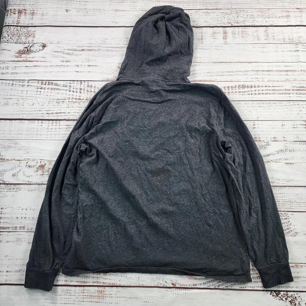 Polo Ralph Lauren Jersey Hooded T Shirt Mens L Gray Cotton Pony Cut Off Hem